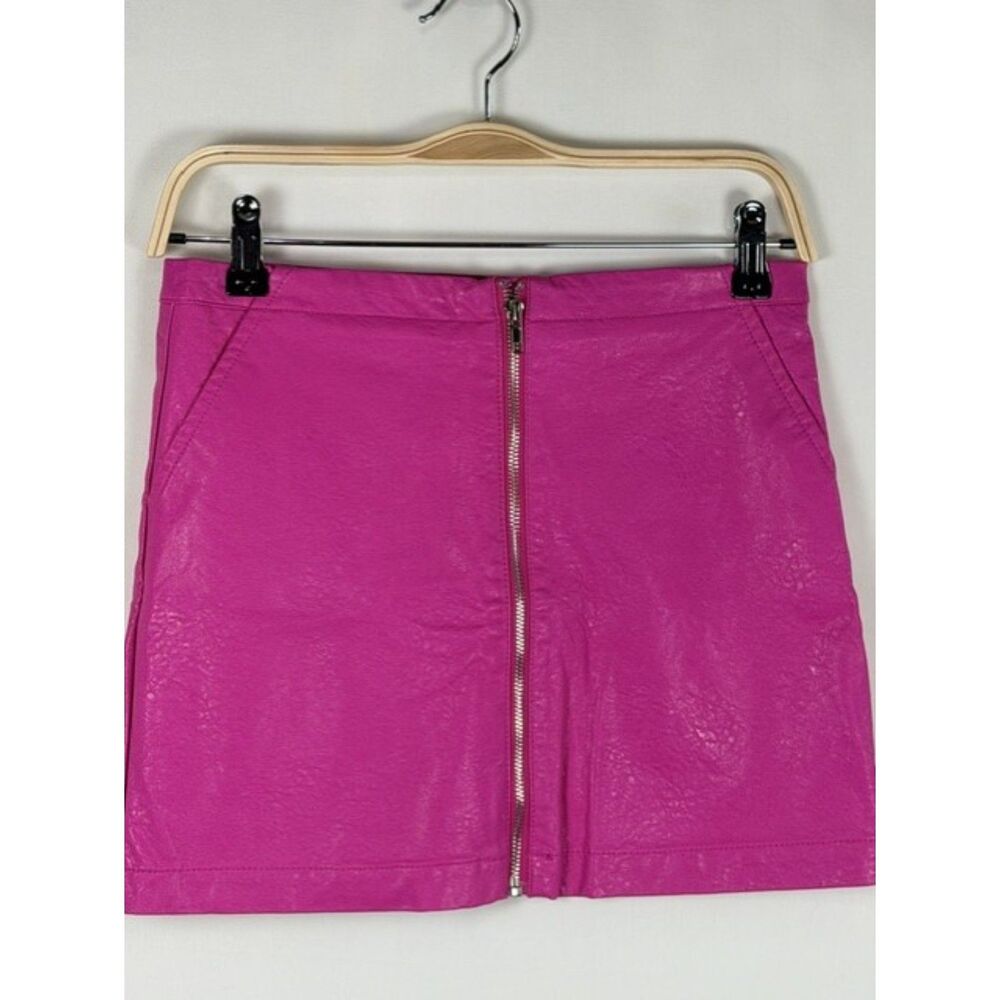 Shinestar Hot Pink Faux Leather Mini Skirt Front Zip Size S
